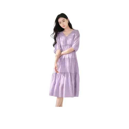 XIANGYING Фиолетовые Женские Короткие Платья с Рукавами