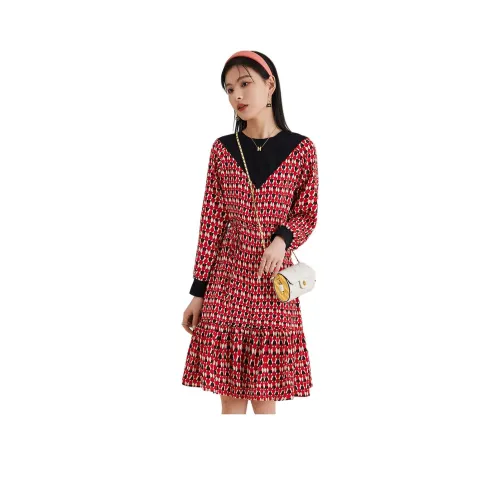 CARBAMMI Длинное платье с длинными рукавами женское красное