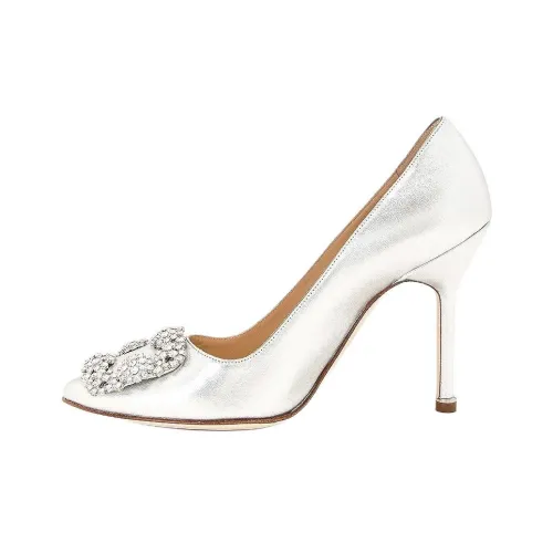 MANOLO BLAHNIK Hangisi Низкий каблук Высокие каблуки 10,5 см Женские Серебряный
