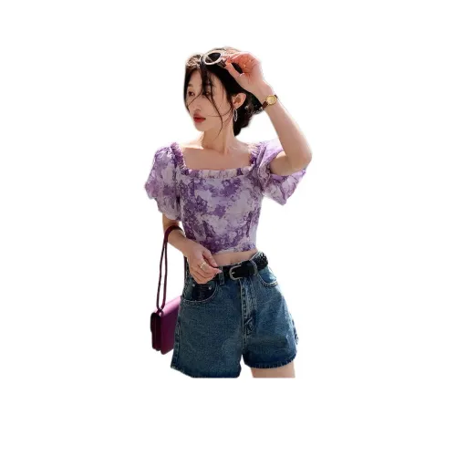 NANING9 Шифон Рубашка Женская Фиолетовая