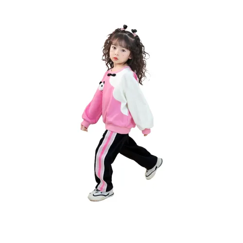 GLADDYBEAR Розовый Китайский стиль Свитшот 23966 + Черные брюки 23882 Детская Повседневная спортивная одежда