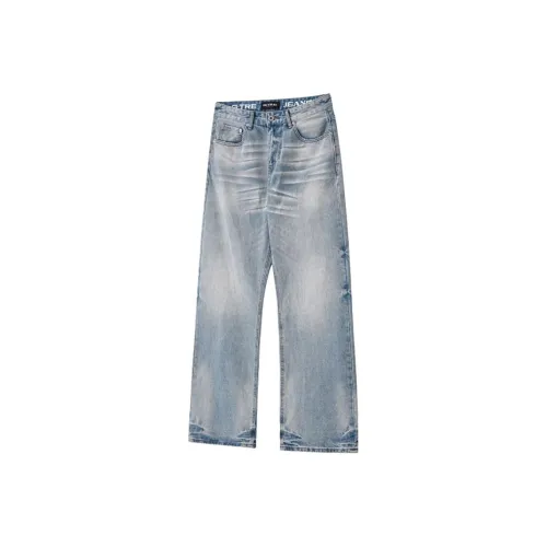 г TRE Кремово-голубой промытый состаренный буткат джинсы унисекс