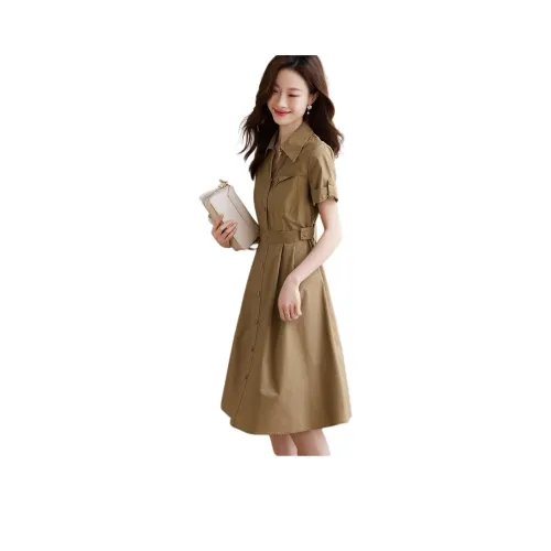 Mo Han Yi Mei Короткий рукав Платье Женское Хаки