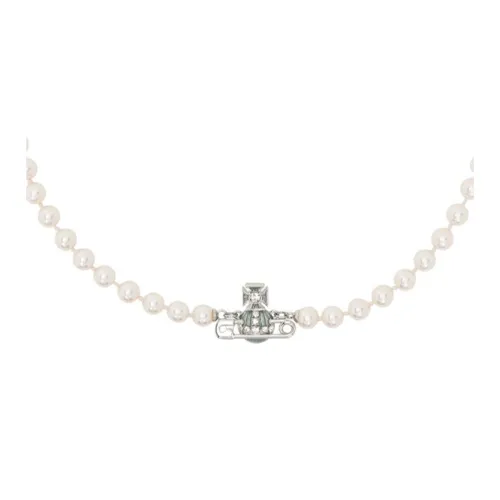 Vivienne Westwood Platinum Saturn Pin Styling Palace Embossed Pearl Necklace Women's Light Blue Silver Вивьен Вествуд Платина Сатурн Булавка Стайлинг Дворцовый Тисненый Украшение Жемчужный Ожерелье Женские Светло-синий Серебряный