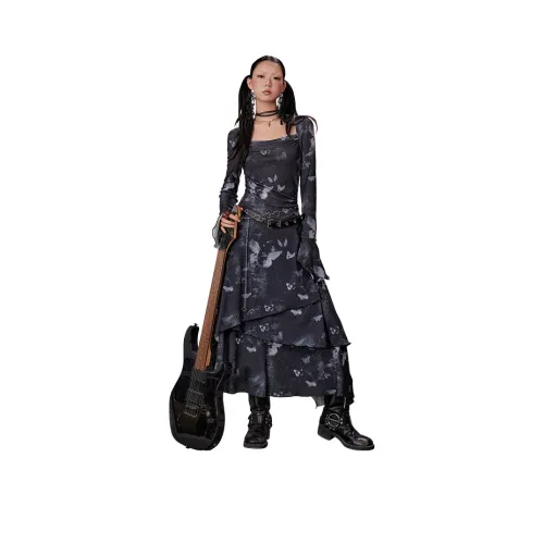 UNIFREE Длинное платье с длинным рукавом женское черное