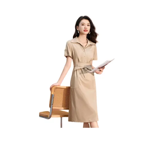 Mylan Летнее Короткое Платье с Короткими Рукавами Утяжка на Талии Женское