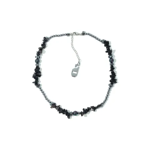 Get'em ON Черный Crushed Камень Черно-серебристая Бусина Титановая сталь Серебряный самородок Ожерелья Унисекс