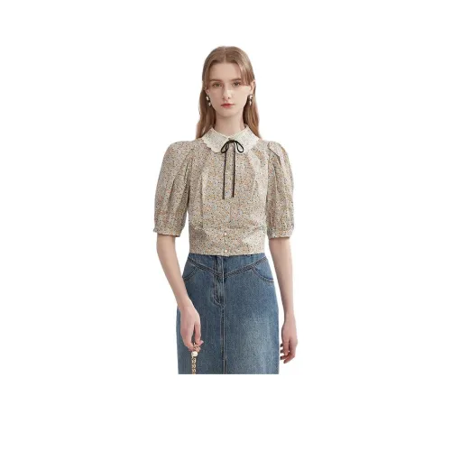 Caroline Рубашка Женская Белая Подкладочная ткань Желтый Цветочный