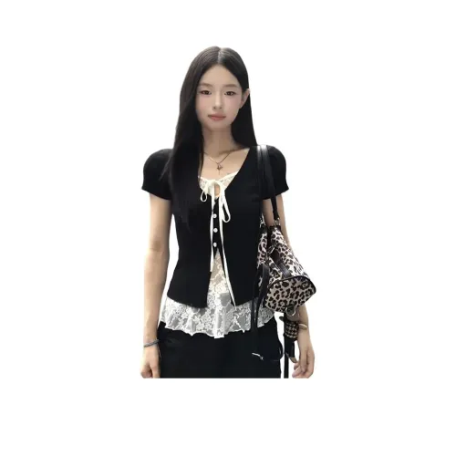 HeartyBite Кружево Черная Рубашка Женская Рубашка