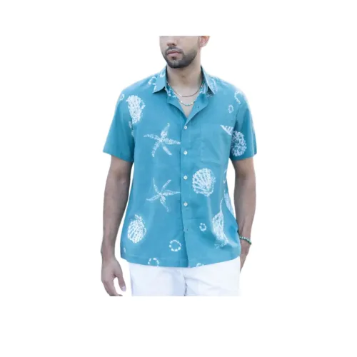 Pronounce Тропический Синий Зеленый Мужская Рубашка