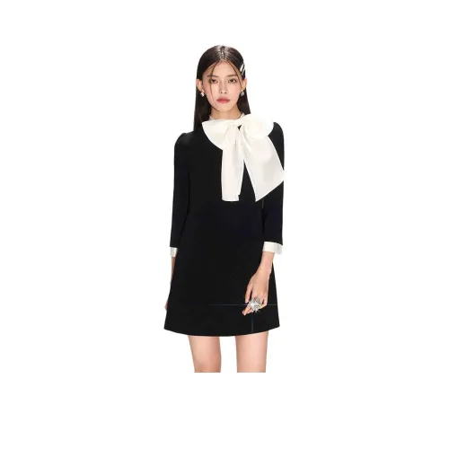 Caroline Длинный рукав Платье Женское Черное