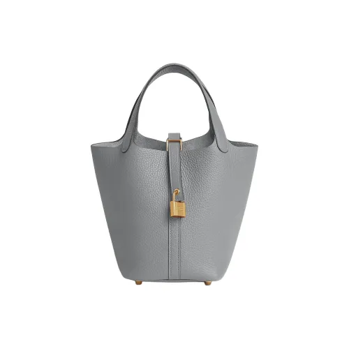 HERMES Picotin Lock Clemence Телячья кожа Корзина Сумка Сумка-ведро Сумка Женская Серый
