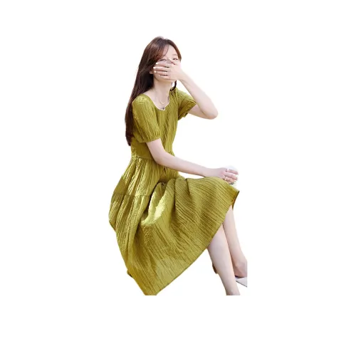 Mo Han Yi Mei Короткий рукав Платье Женское Зеленое