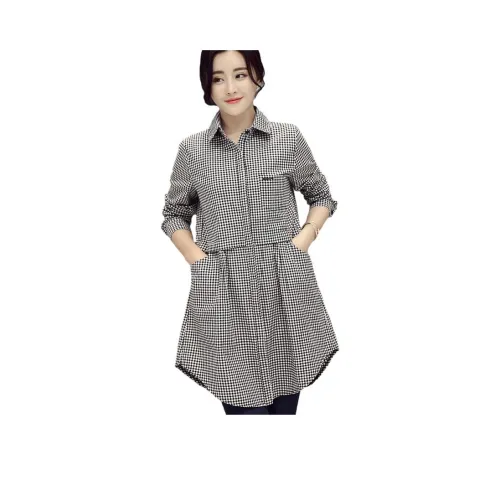 H YXIANG Рубашка Женская Черно-Белая Клетка