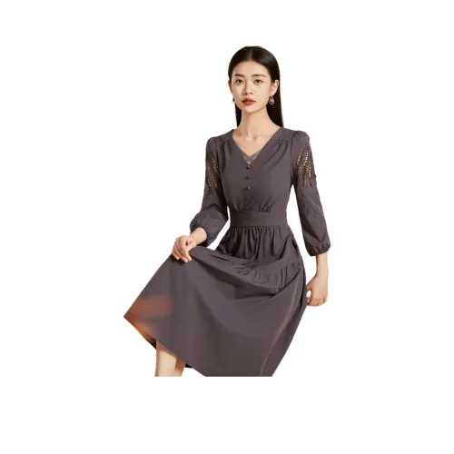 Mylan Весна Осень Длинный рукав Платье с утяжкой на талии Женская Purple Collection Бренд Получайте уведомления о активности в реальном времени