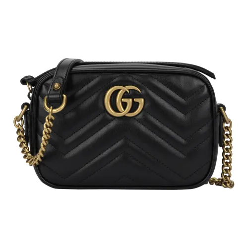 GUCCI GG Marmont Quilted Кожа Camera Сумка Сумка с цепочкой Сумка через плечо Мини Женская Черная
