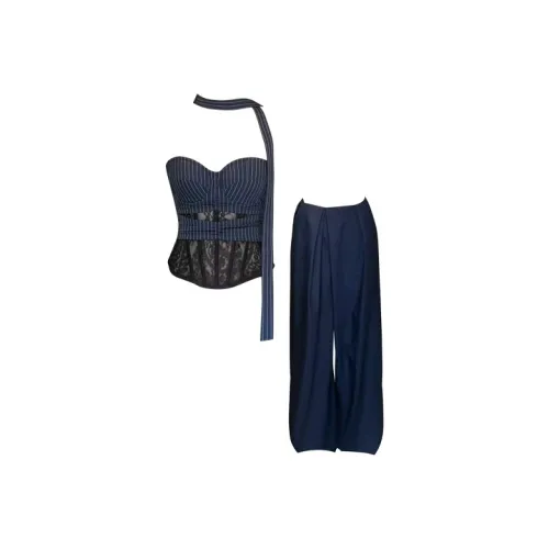 GEZITAI Темно-синий топ + Брюки костюма Женские Повседневные костюмы