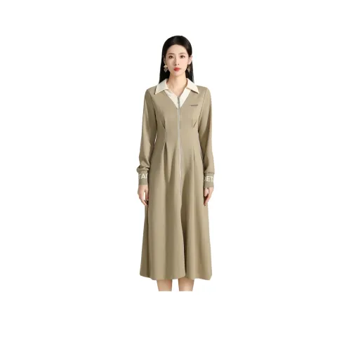 SMEN Длинное платье с длинными рукавами женское зеленое