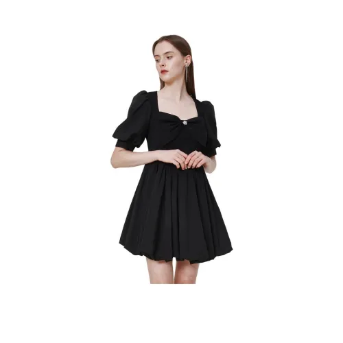 Caroline Черное Женское Короткое Платье с Рукавами