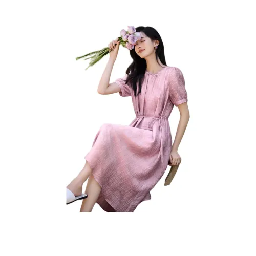 Mo Han Yi Mei Короткий рукав Платье Женское Розовый Фиолетовый