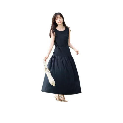Mo Han Yi Mei Без рукавов Платье Женское Темно-синий