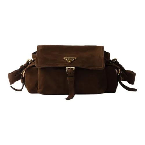 PRADA Explore Замша Корова Кожа Плечевая Сумка Средняя Женская Какао Коричневый