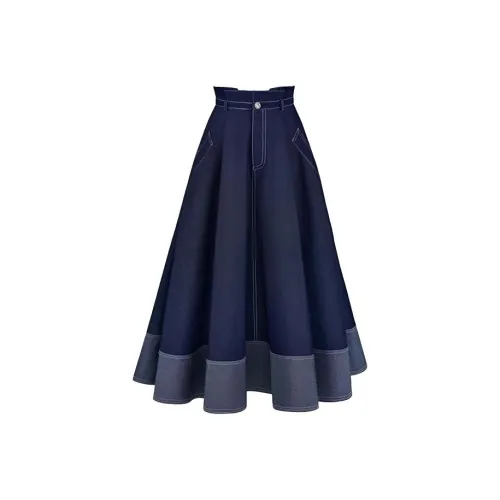 Leather Cat Denim Long Skirt Women's