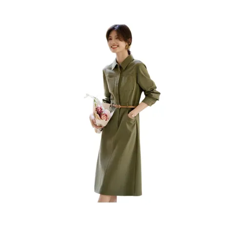 XWI Длинное платье с длинным рукавом женское зеленое