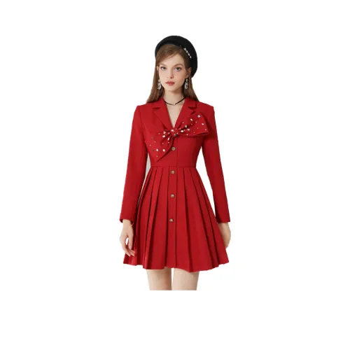 AIVEI Длинное платье с длинным рукавом женское красное