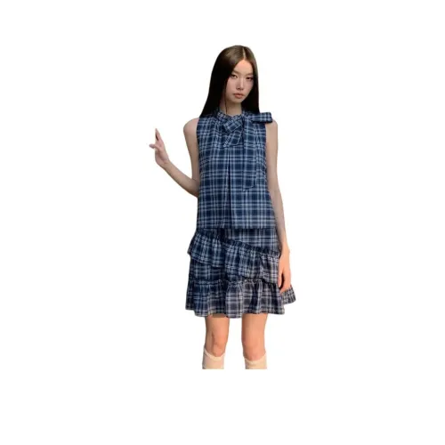 SNZX Королевский синий Рубашка Без рукавов Сарафан Женские Платья без рукавов