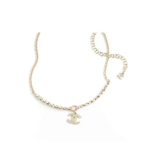 CHANEL Double C Металл Искусственный жемчуг Стразы Жемчужный Crystal Necklaces Женские Золотой
