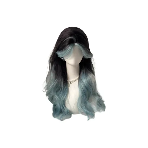 Time Shadow Перука для Женщин Мятный Градиент Синий Длинные Крутые Волосы CENTER Частичная Банка с Подкрутой
