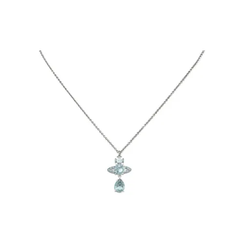 Vivienne Westwood CUBIC Циркон Saturn Инкрустированный Кулон-ожерелье Унисекс Серебряный Облачно-синий