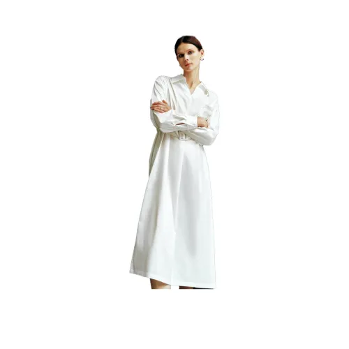 ELLE Длинное платье с длинными рукавами осеннее женское белое