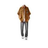 Темная хаки рубашка + серые джинсы