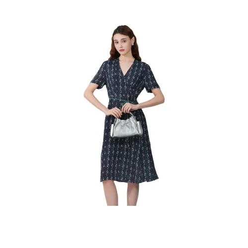QIAOWANNI Green Женские Короткие Платья с Рукавами