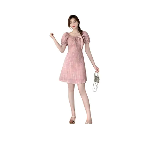 IQC Короткий рукав Платье Женское Розовое