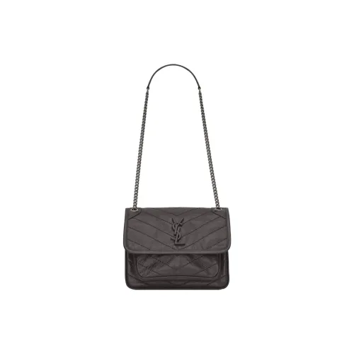 SAINT LAURENT Niki Коровья кожа Сумка-хобо Сумка через плечо Мини Сумка Женская Серый Белый