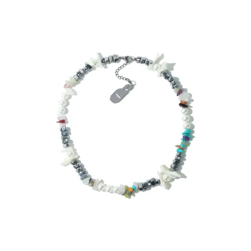 Get'em ON Смешанный Crushed Камень Белая раковина Бусины Серебряный Титановая сталь Ожерелья Унисекс