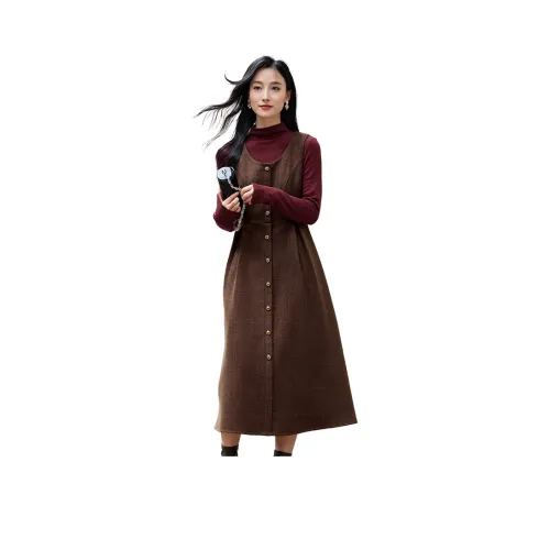 OUNIXUE Без рукавов Платье Женское Кофейное