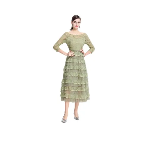 LSVE Длинное платье с длинным рукавом женское зеленое