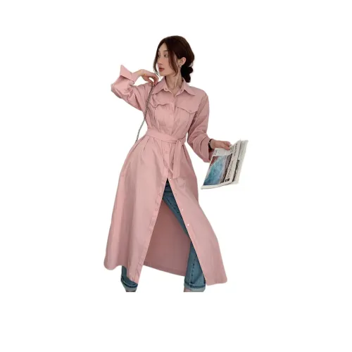 NANING9 Длинное платье с длинным рукавом женское розовое