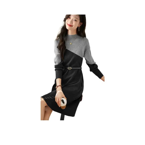 Mo Han Yi Mei Длинное платье с длинными рукавами женское серое