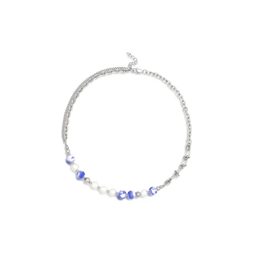 DWCP Титановая сталь Бело-голубая керамика Ожерелье Унисекс