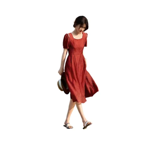 XWI Короткий рукав Платье Женское Красное
