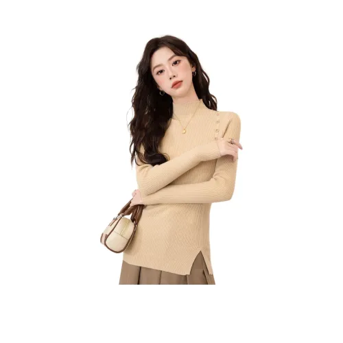 BALENO Однотонный Half Водолазка Мягкий Пуловер Базовый слой Боковая сторона Разделенный Свитер Нишевый Дизайн Внутренняя одежда Осенний и Зимний Женский