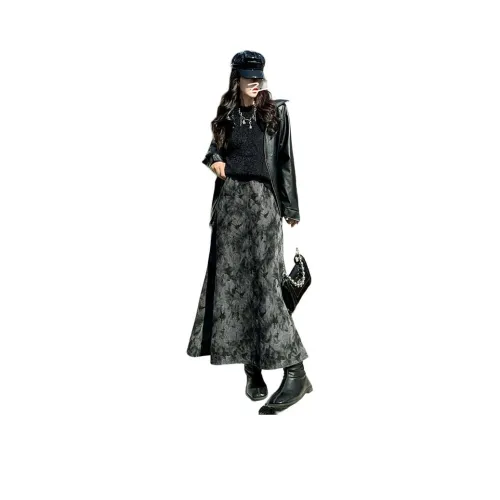 LIGEMAN Повседневный Длинный Юбка Женские Черный Tie Dye