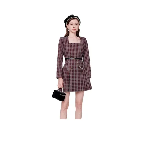 Caroline Красная клетка Женские Длинные Платья с Рукавами