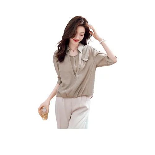 MOHANYIMEI Хаки Женские Рубашки