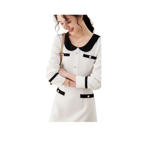 Mo Han Yi Mei Длинный рукав Платье Женское Жемчужно-белый